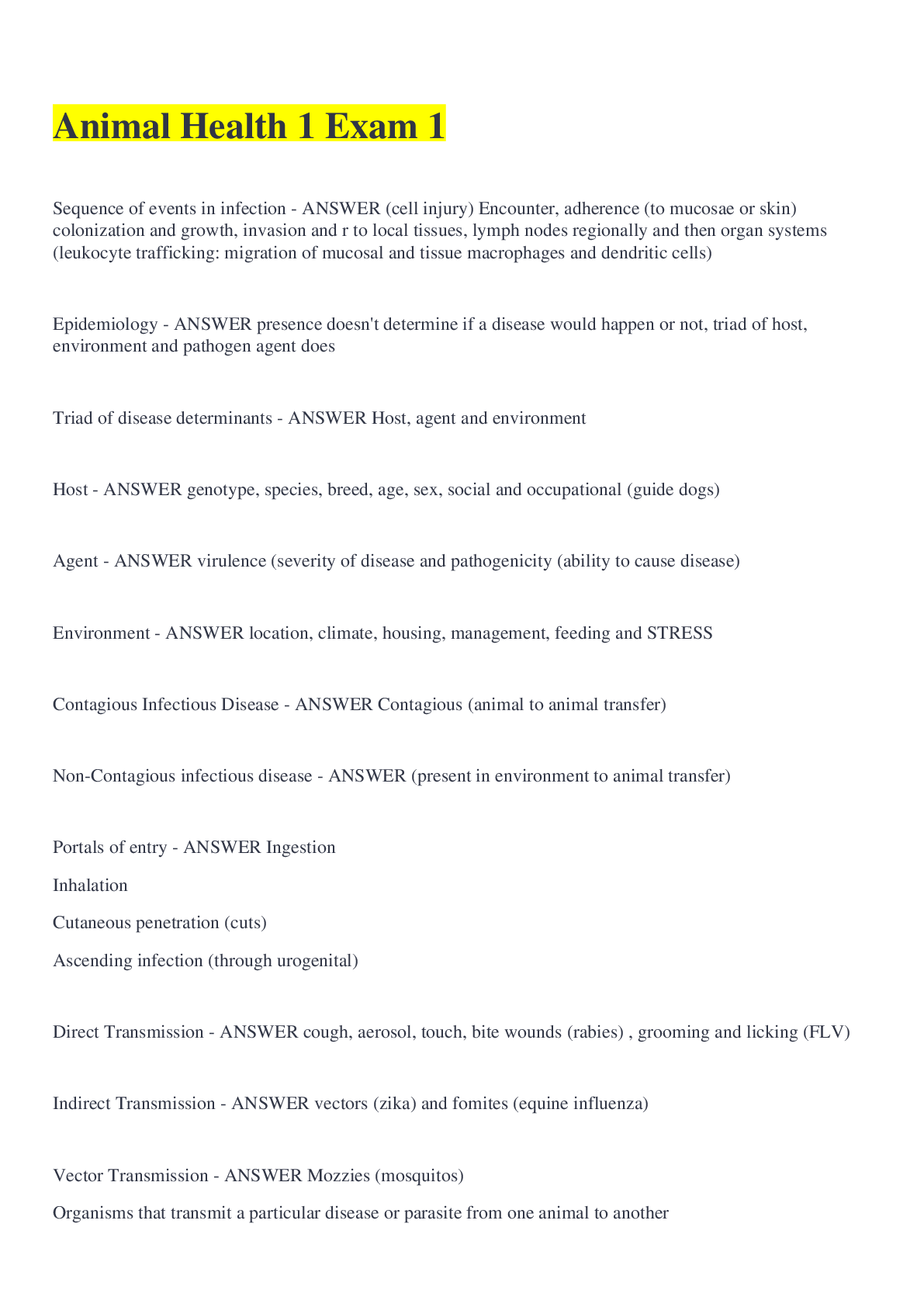 Animal Health 1 Exam 1 Browsegrades